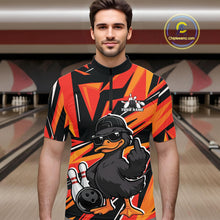 Load image into Gallery viewer, Custom Funny Black Duck Bowling Team Men Quarter-Zip Shirt, Orange Duck Bowling Jerseys IPHW11120