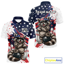Load image into Gallery viewer, Custom Patriotic Funny Racoon Bowling Men Polo Shirt, US Flag Bowling Jerseys IPHW11126