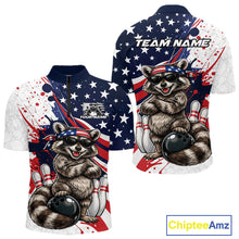Load image into Gallery viewer, Custom Patriotic Funny Racoon Bowling Men Quarter-Zip Shirt, US Flag Bowling Jerseys IPHW11126