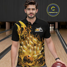 Load image into Gallery viewer, Custom Yellow Fire Flame Bowling Men Polo Shirts, Bowling Team League Shirt IPHW11139