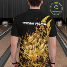Load image into Gallery viewer, Custom Yellow Fire Flame Bowling Men Polo Shirts, Bowling Team League Shirt IPHW11139
