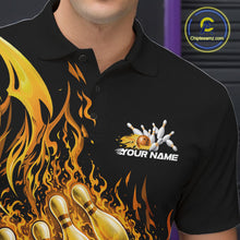 Load image into Gallery viewer, Custom Yellow Fire Flame Bowling Men Polo Shirts, Bowling Team League Shirt IPHW11139