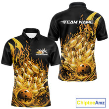 Load image into Gallery viewer, Custom Yellow Fire Flame Bowling Men Polo Shirts, Bowling Team League Shirt IPHW11139