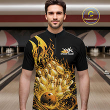 Load image into Gallery viewer, Custom Yellow Fire Flame Bowling Men Quarter-Zip Shirts, Bowling Team League Shirt IPHW11139