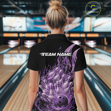 Load image into Gallery viewer, Custom Purple Fire Flame Bowling Women Quarter-Zip Shirts, Bowling Team League Shirt IPHW11140