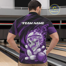 Load image into Gallery viewer, Person wearing a bowling shirt with a skull and ball design in a bowling alley.