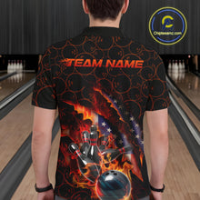 Load image into Gallery viewer, Custom Patriotic Flame Men Bowling Team Shirt, US Flag Bowling League Team Shirt IPHW10192