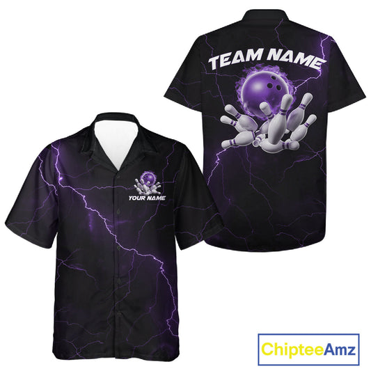 Custom Purple Thunder Lightning Flame Bowling Ball Men And Women Bowling Team Shirt Bowler Outfit IPHW10671
