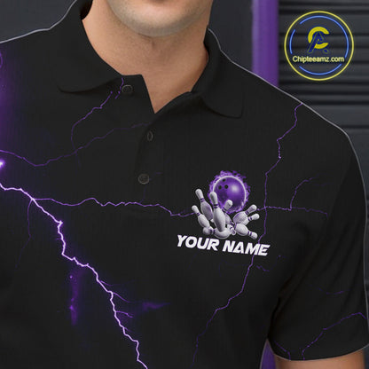 Custom Purple Thunder Lightning Flame Bowling Ball Men Bowling Team Shirt Bowler Outfit IPHW10671