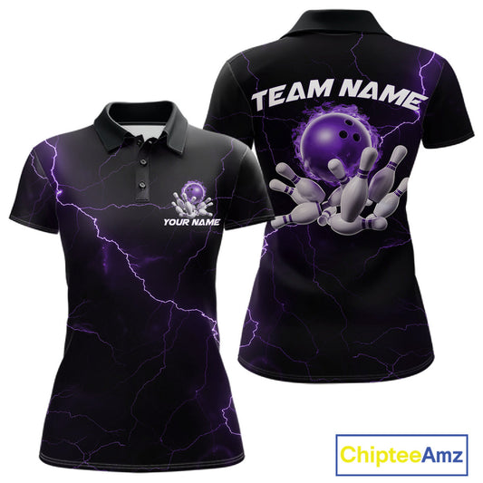 Custom Purple Thunder Lightning Flame Bowling Ball Women Bowling Team Shirt Bowler Outfit IPHW10671