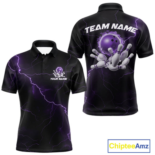 Custom Purple Thunder Lightning Flame Bowling Ball Men Bowling Team Shirt Bowler Outfit IPHW10671