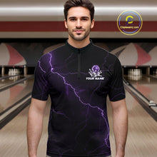 Load image into Gallery viewer, Custom Purple Thunder Lightning Flame Bowling Ball Men Bowling Team Shirt Bowler Outfit IPHW10671
