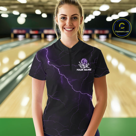 Custom Purple Thunder Lightning Flame Bowling Ball Women Bowling Shirt Bowler Outfit IPHW10671