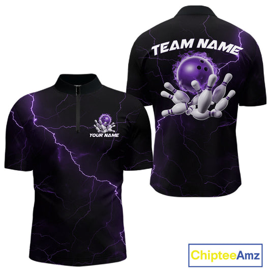 Custom Purple Thunder Lightning Flame Bowling Ball Men Bowling Team Shirt Bowler Outfit IPHW10671
