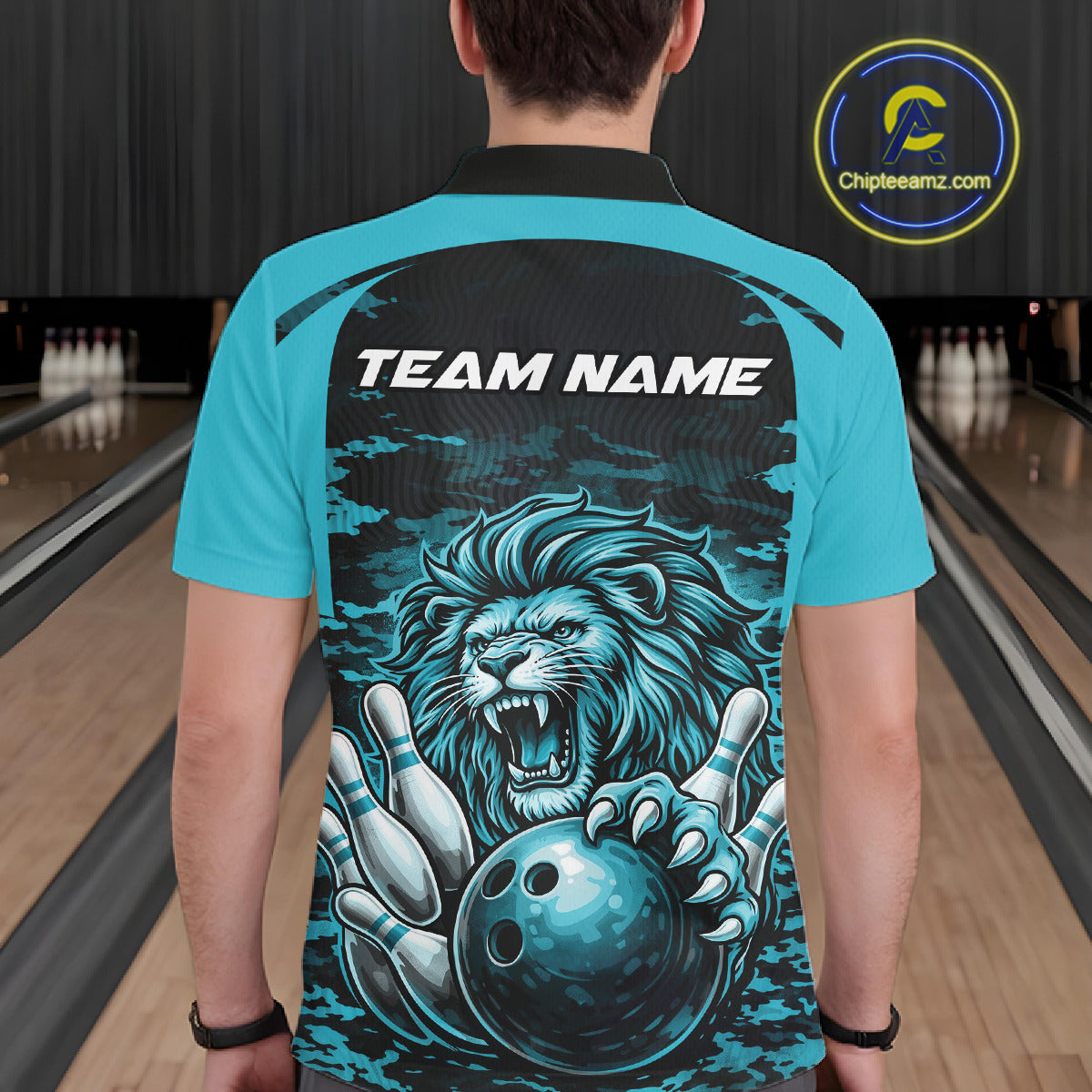 Custom Orange Camo Lion Bowling Men Polo Shirt, Lion Bowling Team League Shirt IPHW10369