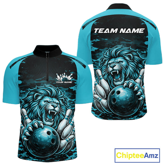 Custom Orange Camo Lion Bowling Men Quarter-Zip Shirt, Lion Bowling Team League Shirt IPHW10369