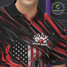 Load image into Gallery viewer, Custom Red American Flag Flame Men Bowling Polo Shirt, Patriotic Bowling Jersey IPHW11175