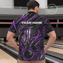 Load image into Gallery viewer, Custom Purple American Flag Flame Men Bowling Quarter-Zip Shirt, Patriotic Bowling Jersey IPHW11177