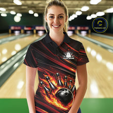 Load image into Gallery viewer, Custom Red Orange Fire Flame Bowling Team Women Polo Shirt, Bowling League Shirt IPHW11185