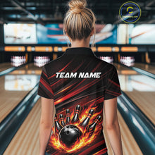 Load image into Gallery viewer, Custom Red Orange Fire Flame Bowling Team Women Polo Shirt, Bowling League Shirt IPHW11185