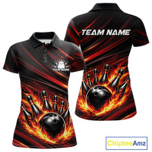 Load image into Gallery viewer, Custom Red Orange Fire Flame Bowling Team Women Polo Shirt, Bowling League Shirt IPHW11185