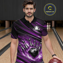 Load image into Gallery viewer, Custom Purple Fire Flame Bowling Team Men Polo Shirt, Bowling League Shirt IPHW11187