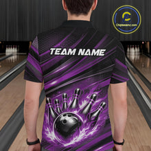 Load image into Gallery viewer, Custom Purple Fire Flame Bowling Team Men Polo Shirt, Bowling League Shirt IPHW11187
