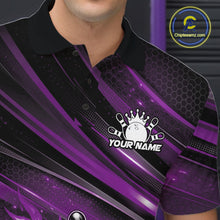Load image into Gallery viewer, Custom Purple Fire Flame Bowling Team Men Polo Shirt, Bowling League Shirt IPHW11187