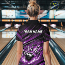 Load image into Gallery viewer, Custom Purple Fire Flame Bowling Team Women Polo Shirt, Bowling League Shirt IPHW11187