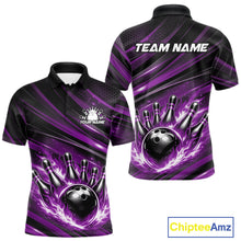 Load image into Gallery viewer, Custom Purple Fire Flame Bowling Team Men Polo Shirt, Bowling League Shirt IPHW11187