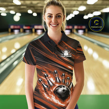 Load image into Gallery viewer, Custom Orange Fire Flame Bowling Team Women Polo Shirt, Bowling League Shirt IPHW11188