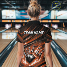 Load image into Gallery viewer, Custom Orange Fire Flame Bowling Team Women Polo Shirt, Bowling League Shirt IPHW11188