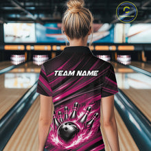 Load image into Gallery viewer, Custom Pink Fire Flame Bowling Team Women Quarter-Zip Shirt, Bowling League Shirt IPHW11189