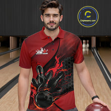 Load image into Gallery viewer, Custom Red Flame Bowling Team Men Polo Shirt, Bowling League Shirt Bowler Outfits IPHW11190