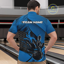 Load image into Gallery viewer, Custom Blue Flame Bowling Team Men Quarter-Zip Shirt, Bowling League Shirt Bowler Outfits IPHW11191