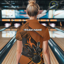 Load image into Gallery viewer, Custom Orange Flame Bowling Team Women Polo Shirt, Bowling League Shirt Bowler Outfits IPHW11192