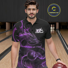 Load image into Gallery viewer, Custom Purple Tribal Flame Dragon Bowlin Team Men Polo Shirt, Dragon Bowling Jerseys IPHW10231
