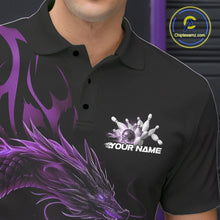 Load image into Gallery viewer, Custom Purple Tribal Flame Dragon Bowlin Team Men Polo Shirt, Dragon Bowling Jerseys IPHW10231