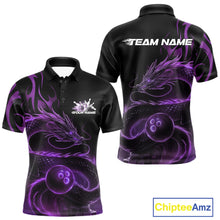 Load image into Gallery viewer, Custom Purple Tribal Flame Dragon Bowlin Team Men Polo Shirt, Dragon Bowling Jerseys IPHW10231