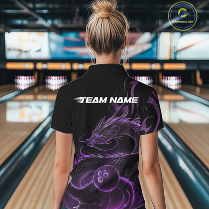 Custom Purple Tribal Flame Dragon Bowlin Women Quarter-Zip Shirt, Dragon Bowling Jerseys IPHW10231