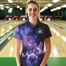 Load image into Gallery viewer, Custom Purple Galaxy Butterfly Bowling Women Polo Shirt, Ladies Bowling Team Outfit IPHW10881