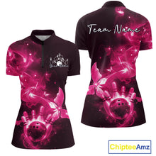 Load image into Gallery viewer, Custom Pink Galaxy Butterfly Bowling Women Quarter-Zip Shirt, Ladies Bowling Team Outfit IPHW10882