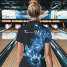 Load image into Gallery viewer, Custom Blue Galaxy Butterfly Bowling Women Polo Shirt, Ladies Bowling Team Outfit IPHW10883