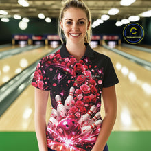 Load image into Gallery viewer, Custom Beautiful Red Roses And Butterfly Women Bowling Team Shirt, Bowling League Shirt IPHW10888
