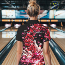 Load image into Gallery viewer, Custom Beautiful Red Roses And Butterfly Women Bowling Team Shirt, Bowling League Shirt IPHW10888