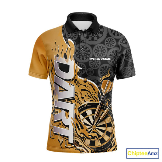 Custom Black And Yellow Flame Dartboard Dart Jerseys, Dartboard Pattern Darts Tournament Team Shirts IPHW10416