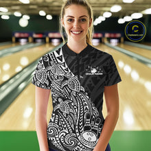 Load image into Gallery viewer, Custom Black And White Polynesian Tribal Turtle Bowling Women Quarter-Zip Team Shirts IPHW10977