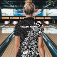 Load image into Gallery viewer, Custom Black And White Polynesian Tribal Turtle Bowling Women Quarter-Zip Team Shirts IPHW10977