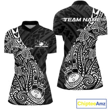 Load image into Gallery viewer, Custom Black And White Polynesian Tribal Turtle Bowling Women Quarter-Zip Team Shirts IPHW10977