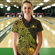 Load image into Gallery viewer, Custom Black And Gold Polynesian Tribal Turtle Bowling Women Polo Team Shirts Outfit IPHW10978